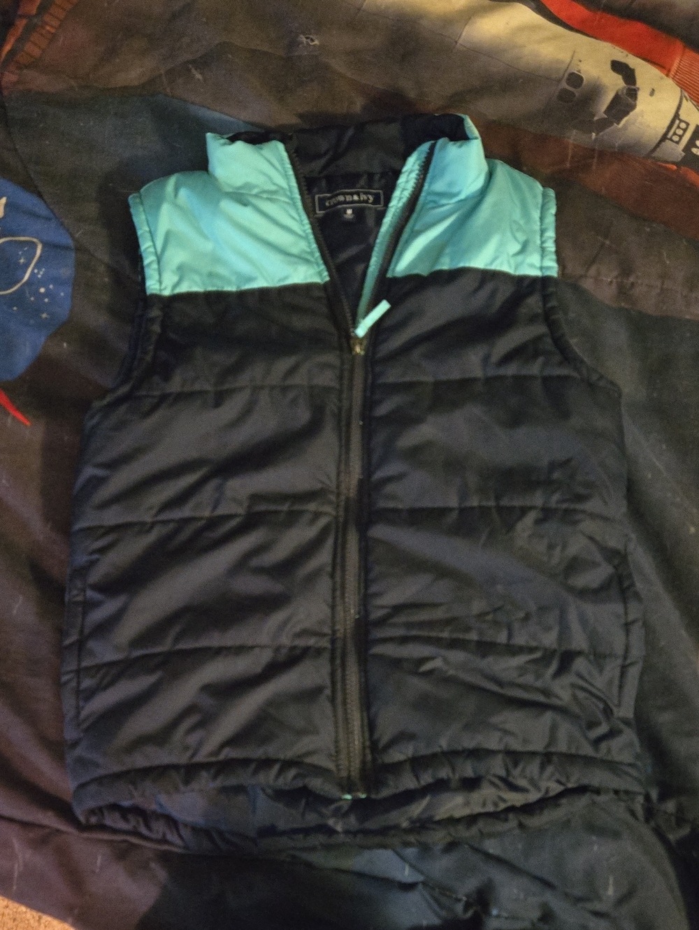 crown & ivy Black and Teal Kids Puffer Vest